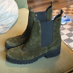 Freda Salvador Olive Green Suede Chelsea Lug Booties